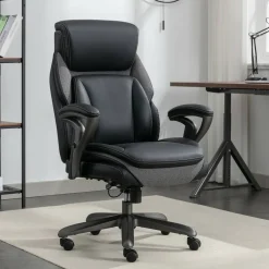 Serta SmartLayers Everett Big & Tall Ergonomic Vegan Leather High-Back Executive Office Chair, Black/Dark Gray, BIFMA Compliant
