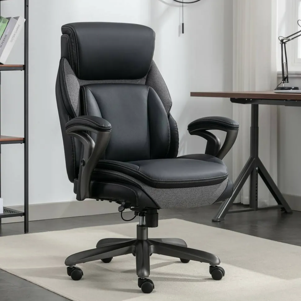 Serta SmartLayers Everett Big & Tall Ergonomic Vegan Leather High-Back Executive Office Chair, Black/Dark Gray, BIFMA Compliant