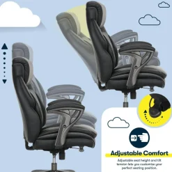 Serta SmartLayers Everett Big & Tall Ergonomic Vegan Leather High-Back Executive Office Chair, Black/Dark Gray, BIFMA Compliant