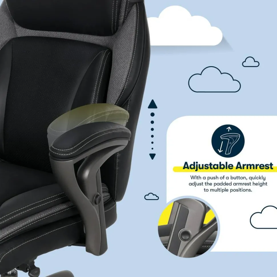 Serta SmartLayers Everett Big & Tall Ergonomic Vegan Leather High-Back Executive Office Chair, Black/Dark Gray, BIFMA Compliant