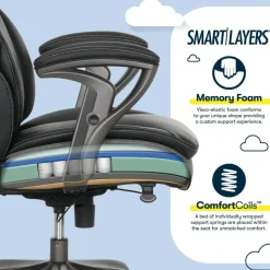 Serta SmartLayers Everett Big & Tall Ergonomic Vegan Leather High-Back Executive Office Chair, Black/Dark Gray, BIFMA Compliant