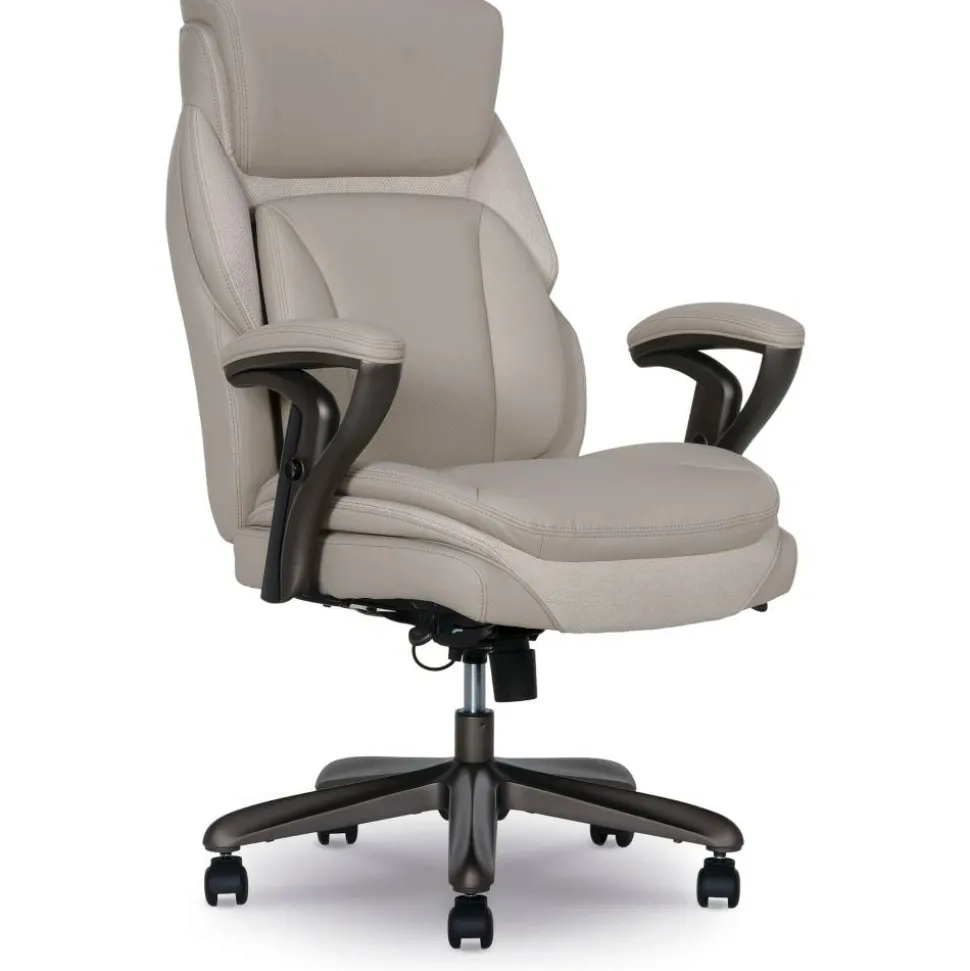 Serta SmartLayers Everett Big & Tall Ergonomic Vegan Leather High-Back Executive Office Chair, Taupe/Dark Gray, BIFMA Compliant