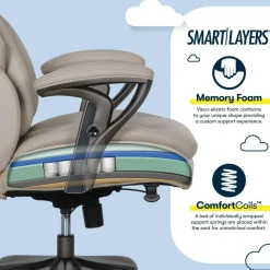 Serta SmartLayers Everett Big & Tall Ergonomic Vegan Leather High-Back Executive Office Chair, Taupe/Dark Gray, BIFMA Compliant