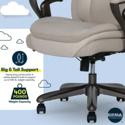 Serta SmartLayers Everett Big & Tall Ergonomic Vegan Leather High-Back Executive Office Chair, Taupe/Dark Gray, BIFMA Compliant