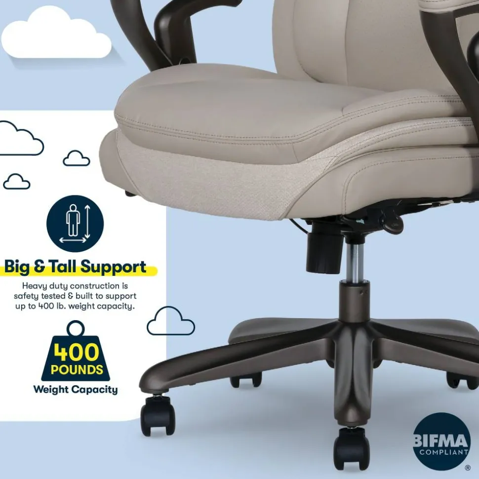 Serta SmartLayers Everett Big & Tall Ergonomic Vegan Leather High-Back Executive Office Chair, Taupe/Dark Gray, BIFMA Compliant