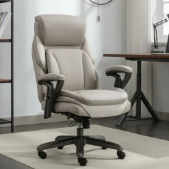Serta SmartLayers Everett Big & Tall Ergonomic Vegan Leather High-Back Executive Office Chair, Taupe/Dark Gray, BIFMA Compliant