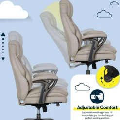 Serta SmartLayers Everett Big & Tall Ergonomic Vegan Leather High-Back Executive Office Chair, Taupe/Dark Gray, BIFMA Compliant