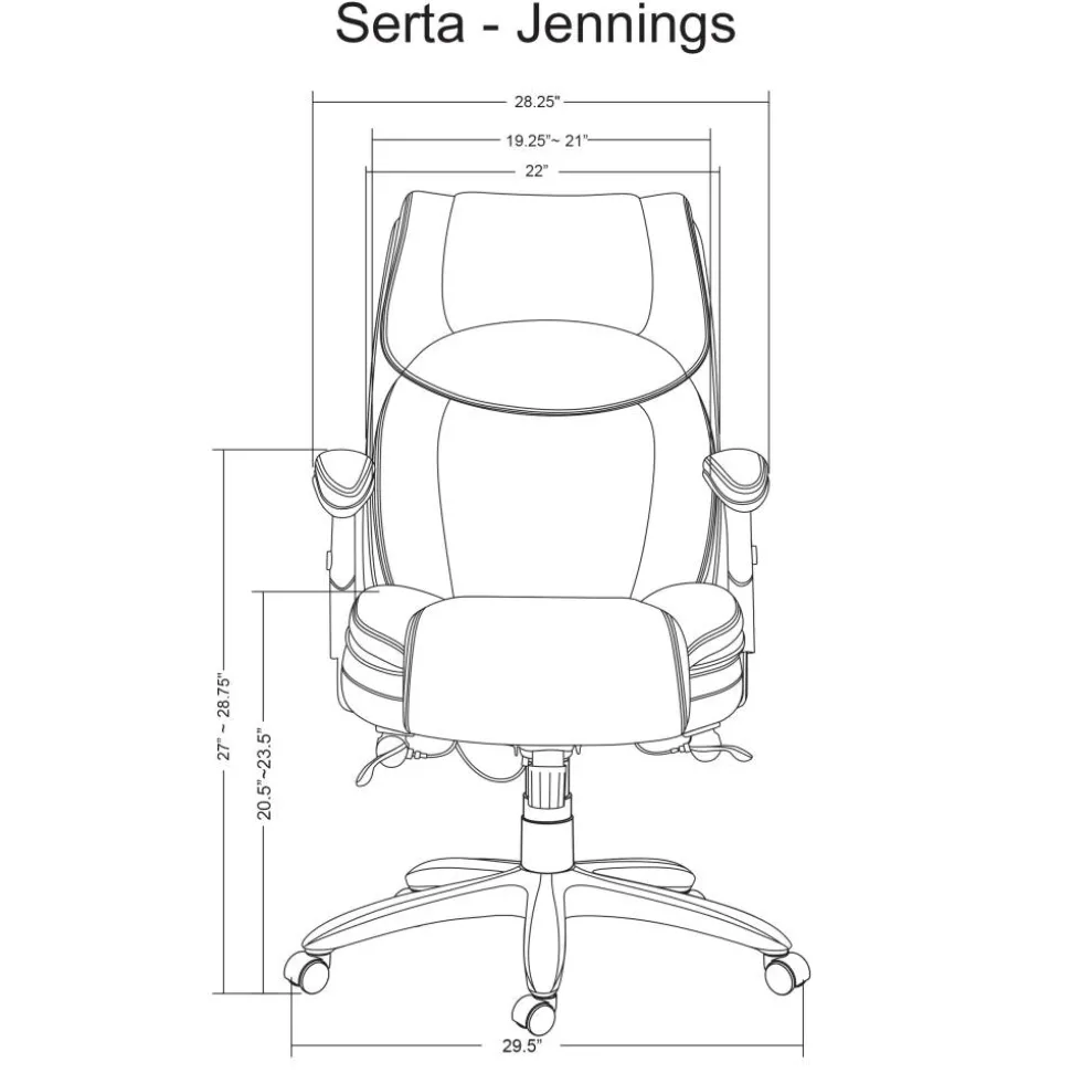 Serta Smart Layers Jennings Big & Tall Ergonomic Bonded Leather High-Back Executive Office Chair, Black/Slate