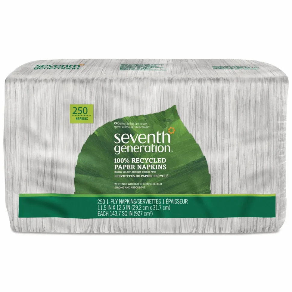 Seventh Generation 100% Recycled Napkins, 1-Ply, 11.5 x 12.5, White, 250/Pack