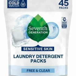 Seventh Generation Free & Clear Laundry Detergent Packs, Unscented, Pack Of 45
