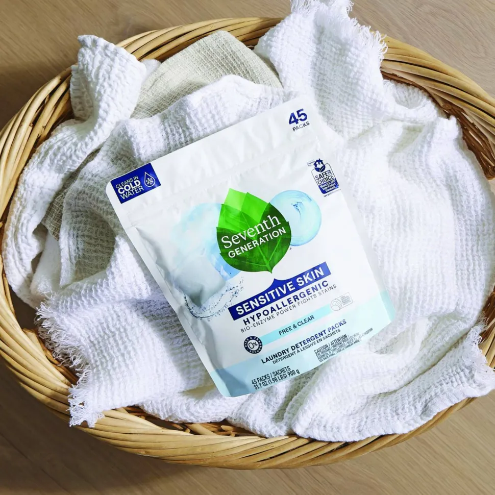 Seventh Generation Free & Clear Laundry Detergent Packs, Unscented, Pack Of 45