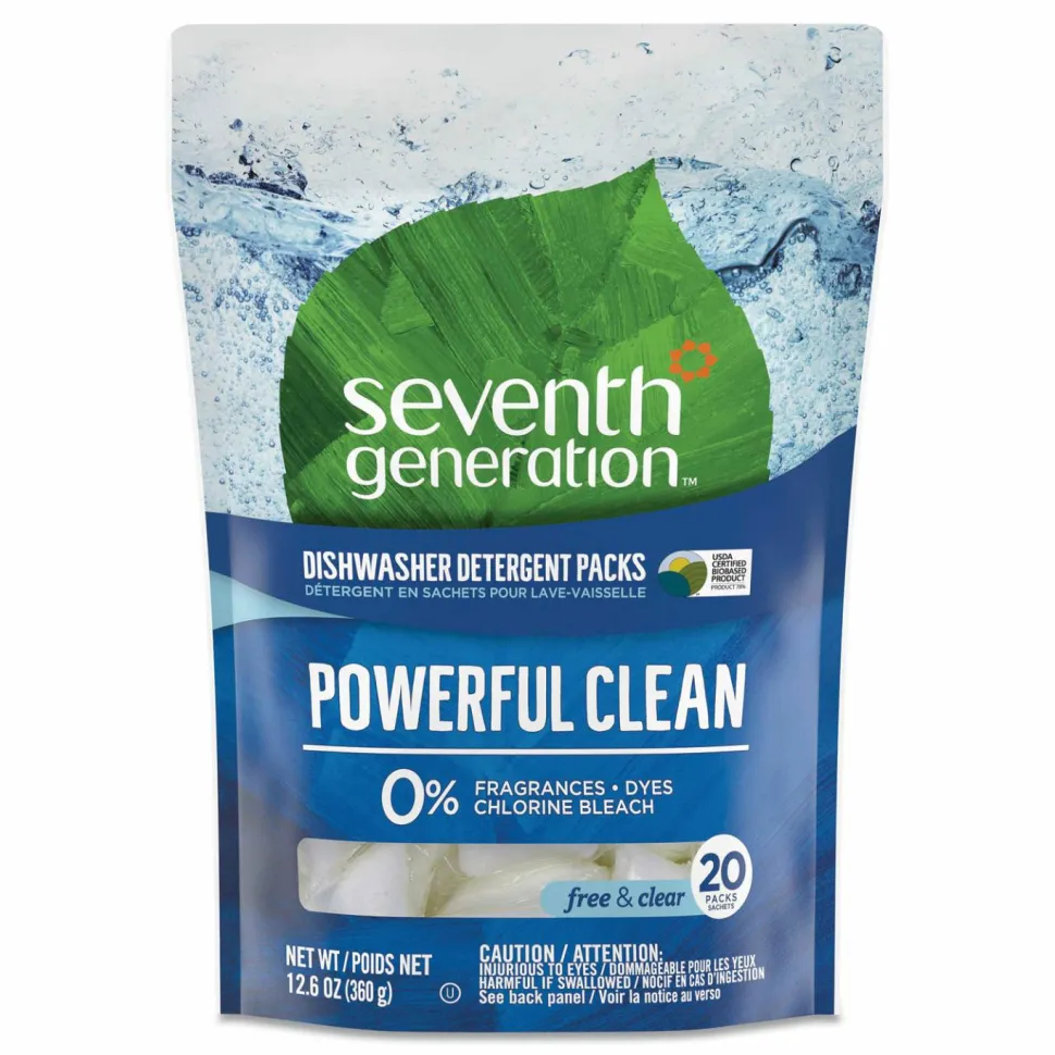 Seventh Generation Natural Automatic Dishwasher Detergent Packs, Free and Clear, 45 Powder Packets/Box