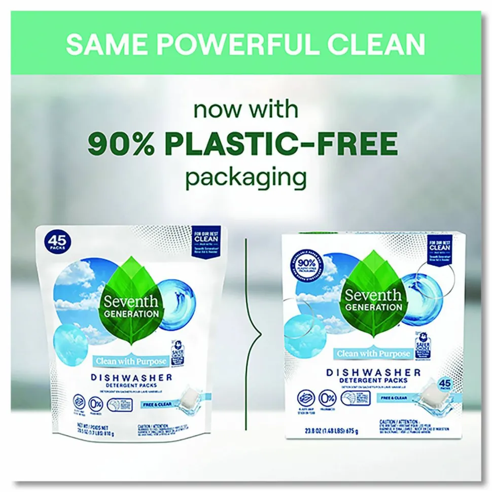 Seventh Generation Natural Automatic Dishwasher Detergent Packs, Free and Clear, 45 Powder Packets/Box