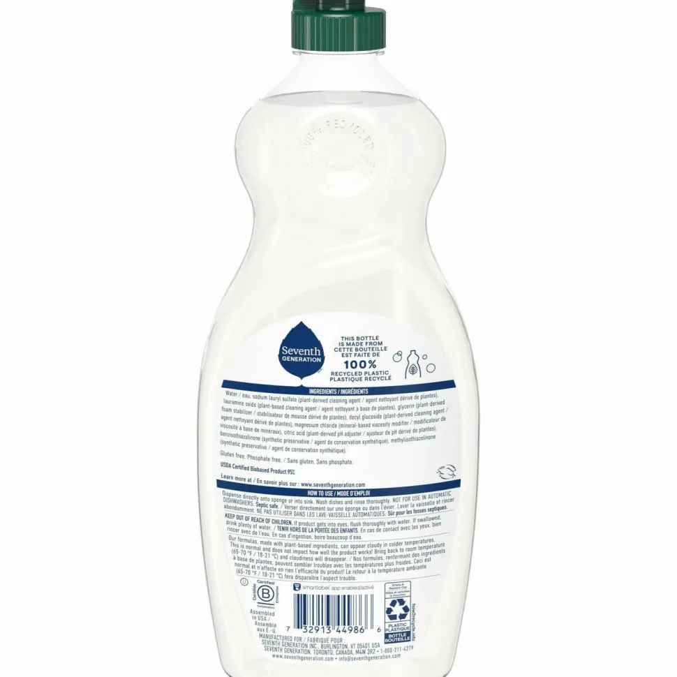 Seventh Generation Natural Dishwashing Liquid, Free and Clear, 19 oz Bottle, 6/Carton