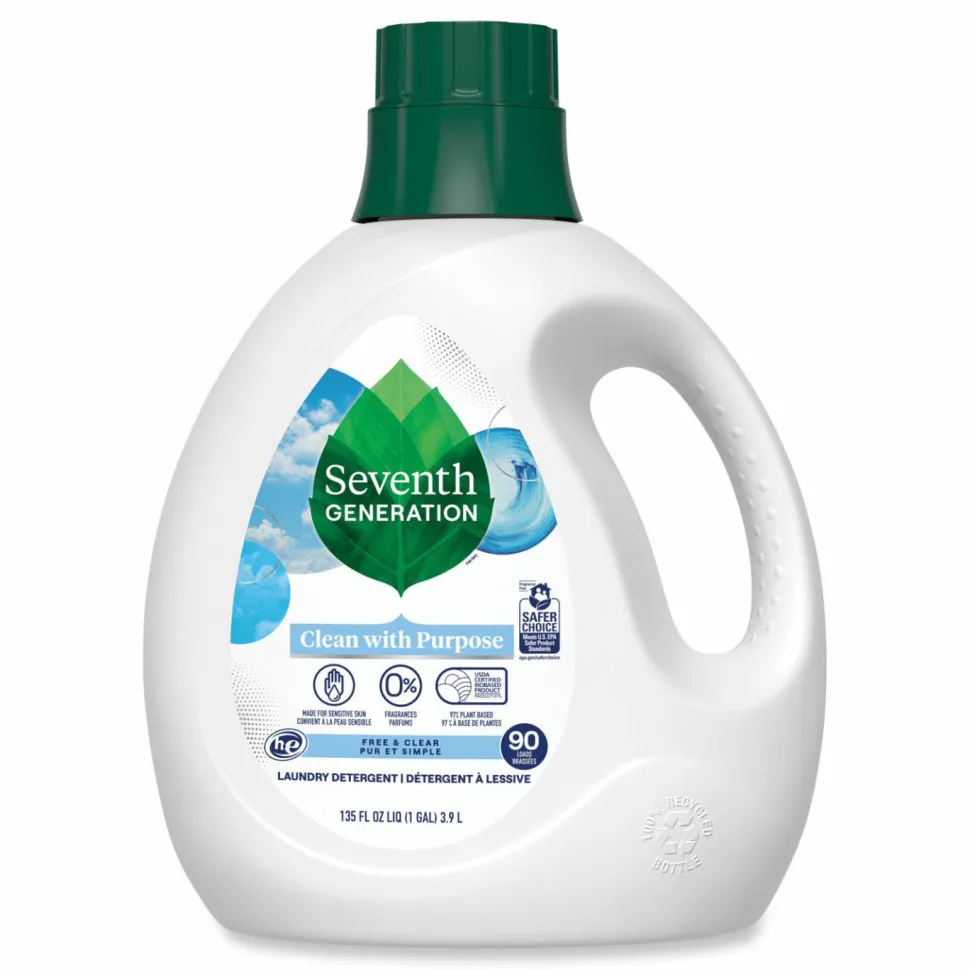 Seventh Generation Natural Liquid Laundry Detergent, Fragrance-Free, 135 oz Bottle, 4/Carton