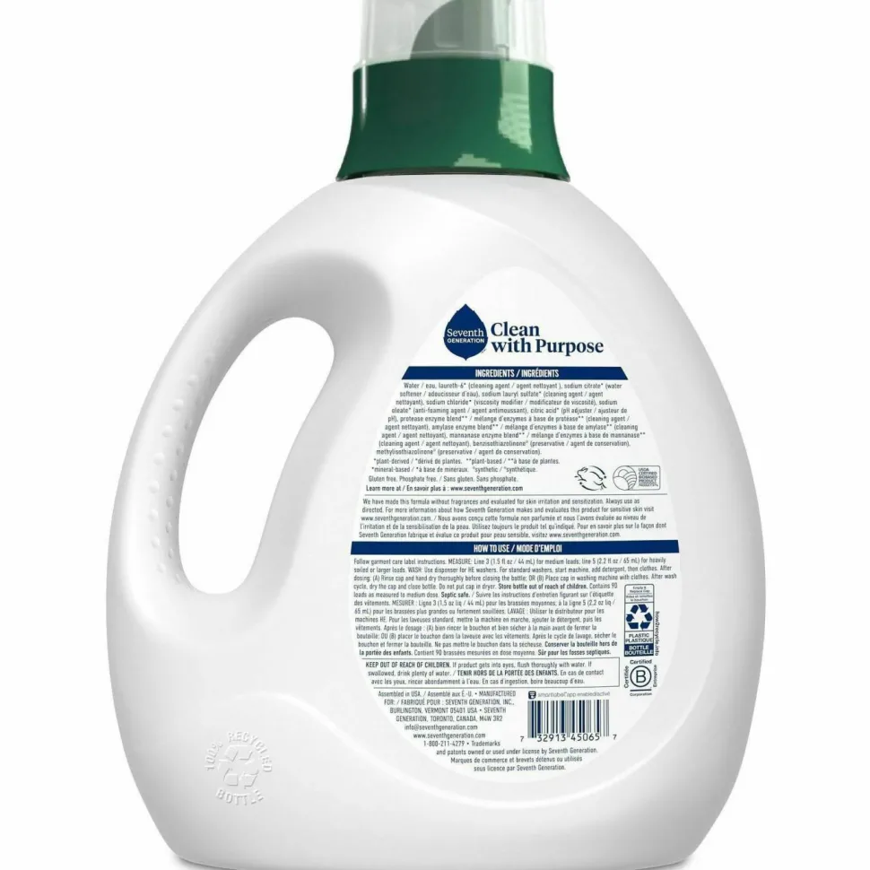 Seventh Generation Natural Liquid Laundry Detergent, Fragrance-Free, 135 oz Bottle, 4/Carton