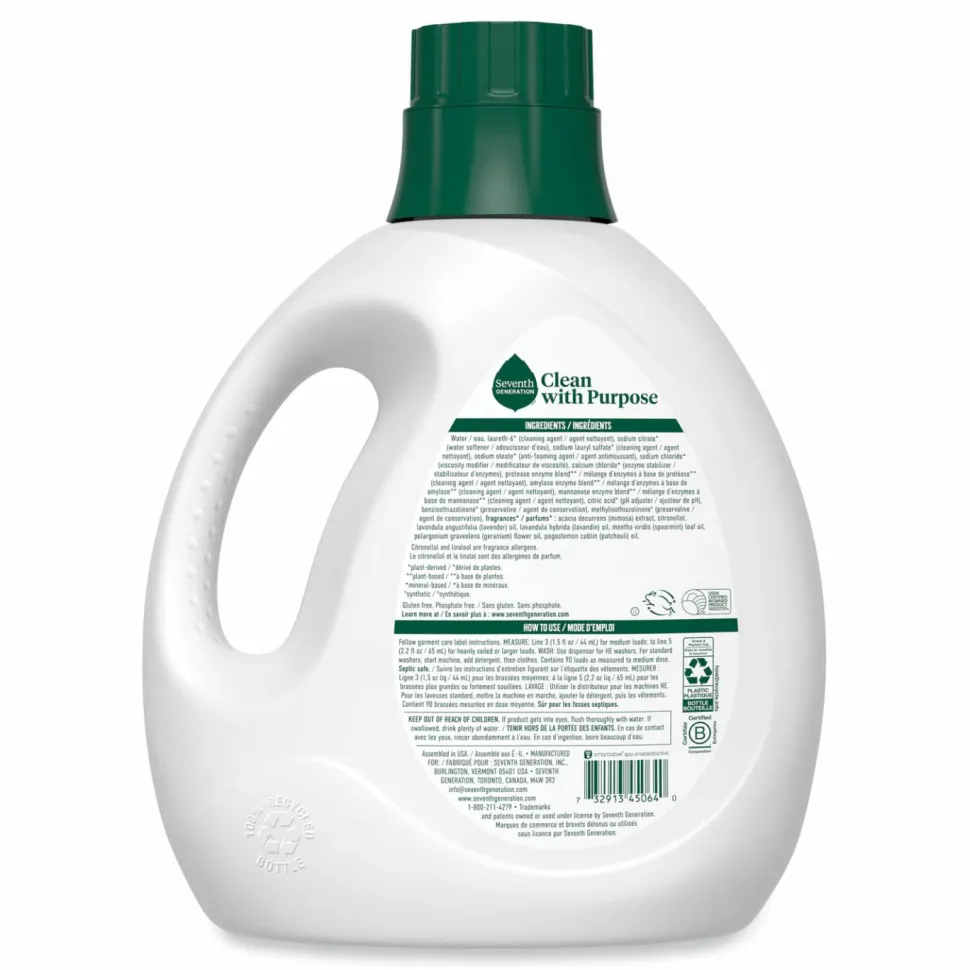 Seventh Generation Natural Liquid Laundry Detergent, Fresh Lavender Scent, 135 oz Bottle, 4/Carton