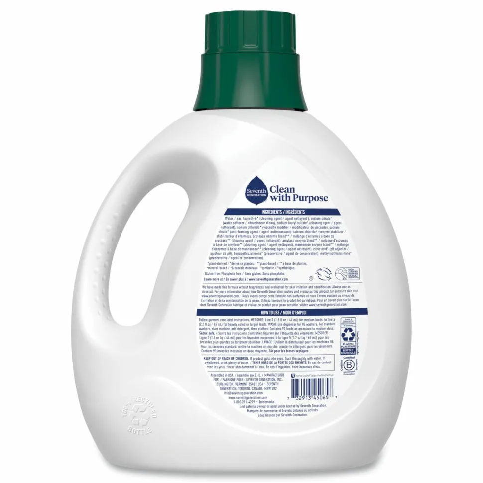 Seventh Generation Natural Liquid Laundry Detergent, Fragrance-Free, 135 oz Bottle