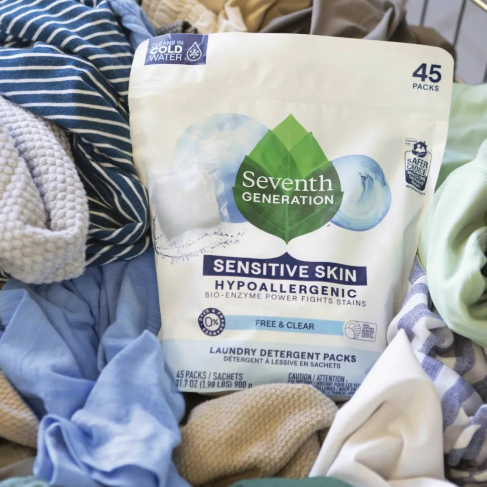 Seventh Generation Natural Laundry Detergent Packs, Powder, Unscented, 45 Packets/Pack, 8/Carton