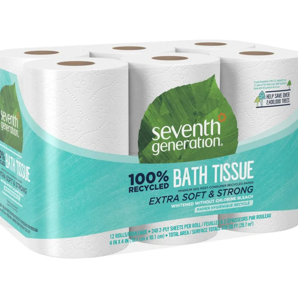 Seventh Generation 2-Ply Toilet Paper, 100% Recycled, 240 Sheets Per Roll, 12 Rolls Per Pack, Case Of 4 Packs