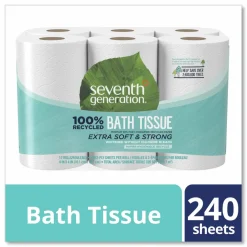 Seventh Generation 2-Ply Toilet Paper, 100% Recycled, 240 Sheets Per Roll, 12 Rolls Per Pack, Case Of 4 Packs