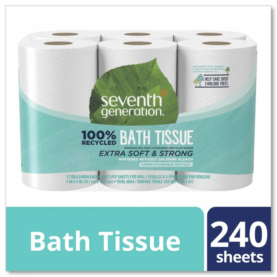 Seventh Generation 2-Ply Toilet Paper, 100% Recycled, 240 Sheets Per Roll, 12 Rolls Per Pack, Case Of 4 Packs