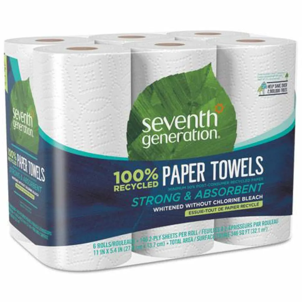 Seventh Generation 100% Recycled Paper Kitchen Towel Rolls, 2-Ply, 11 x 5.4, 140 Sheets/Roll, 6 Rolls/Pack