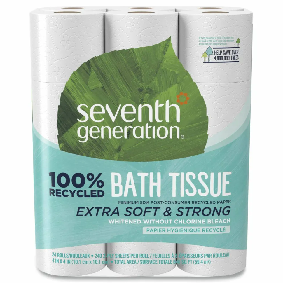 Seventh Generation 100% Recycled Bathroom Tissue, Septic Safe, 2-Ply, White, 240 Sheets/Roll, 24 Rolls/Pack