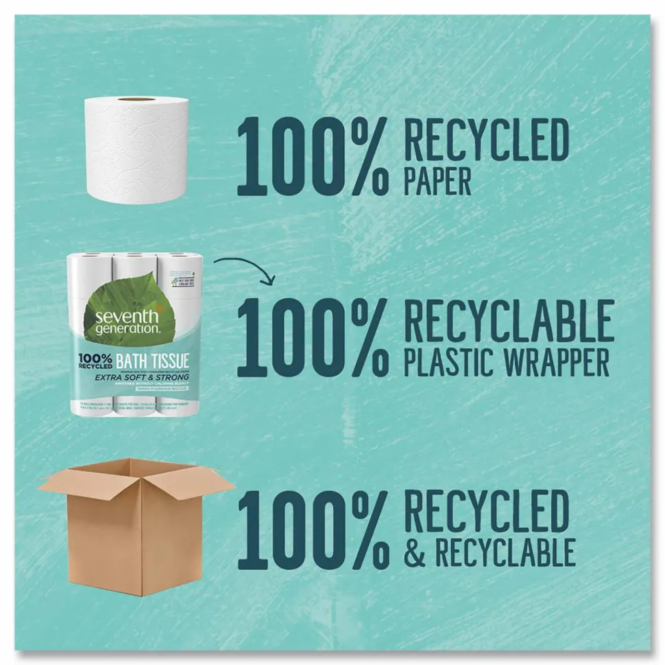 Seventh Generation 100% Recycled Bathroom Tissue, Septic Safe, 2-Ply, White, 240 Sheets/Roll, 24 Rolls/Pack