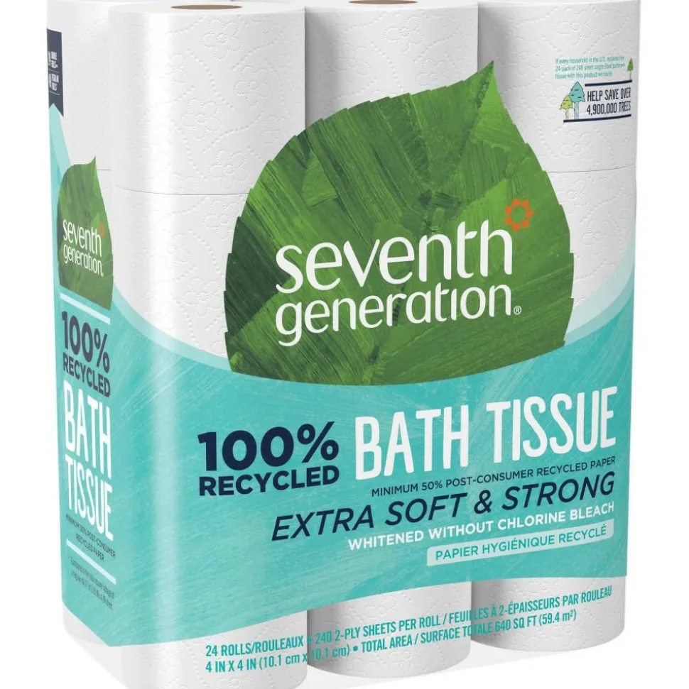 Seventh Generation 100% Recycled Bathroom Tissue, Septic Safe, 2-Ply, White, 240 Sheets/Roll, 24 Rolls/Pack