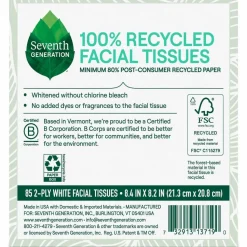 Seventh Generation 100% Recycled Facial Tissue, 2-Ply, White, 85 Sheets/Box