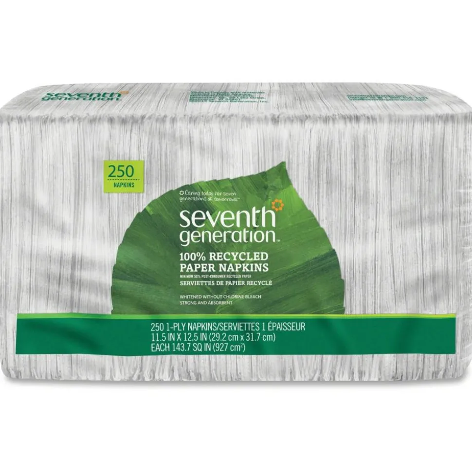 Seventh Generation 100% Recycled Paper Napkins - 1 Ply - 11.50" Width x 12.50" Length - White - Paper - 250/Pack - 12 / Carton
