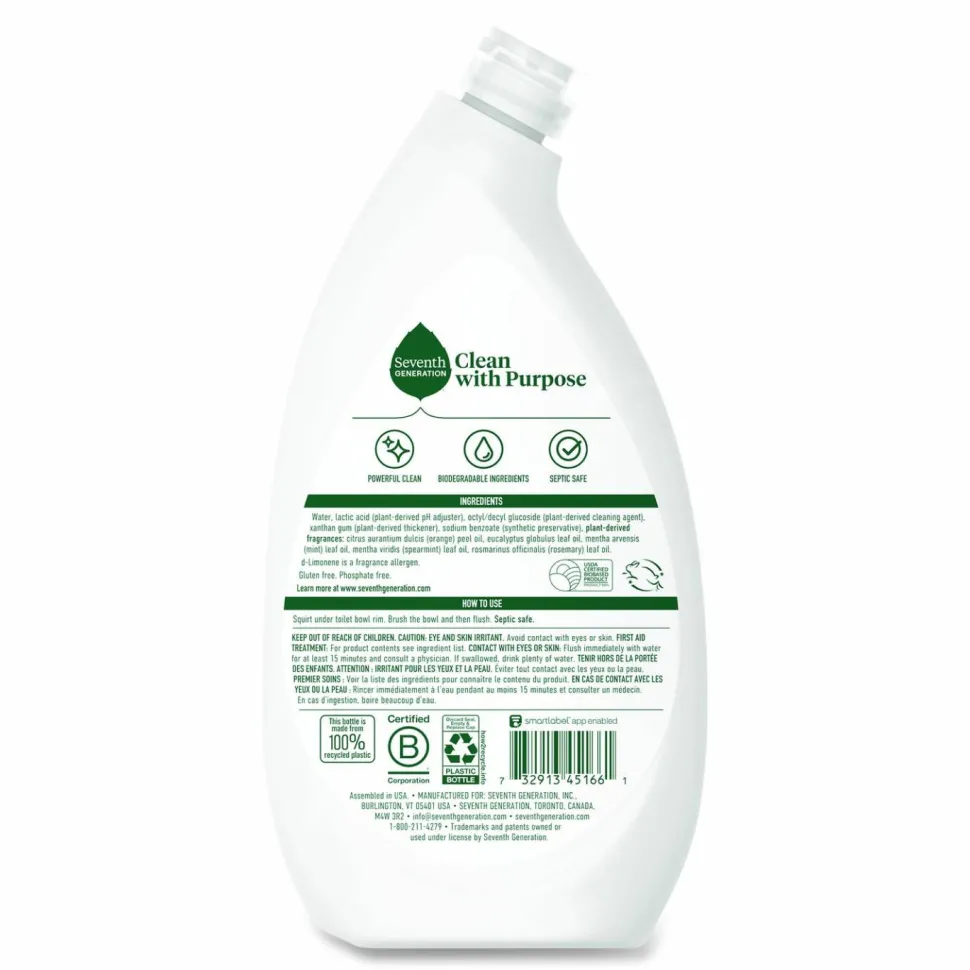 Seventh Generation Toilet Bowl Cleaner, Fresh Mint Scent, 24 oz Bottle