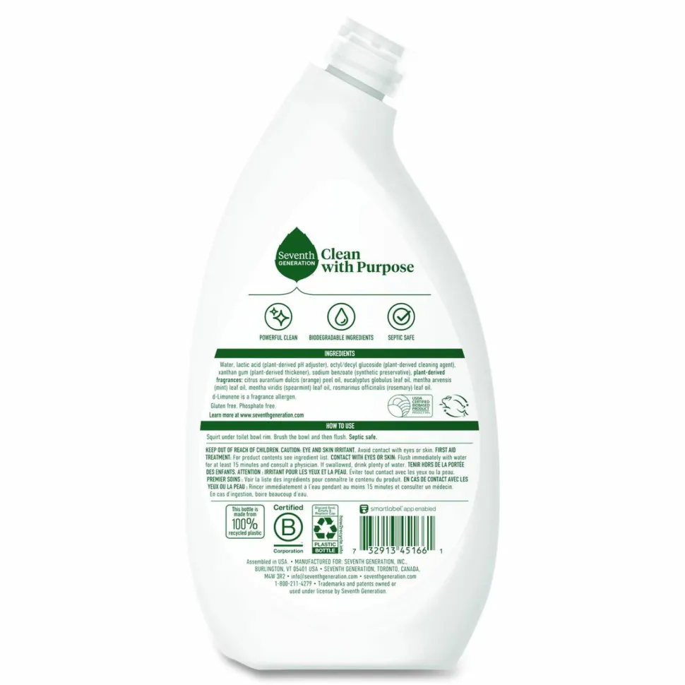Seventh Generation Toilet Bowl Cleaner, Fresh Mint Scent, 24 oz Bottle, 4/Carton
