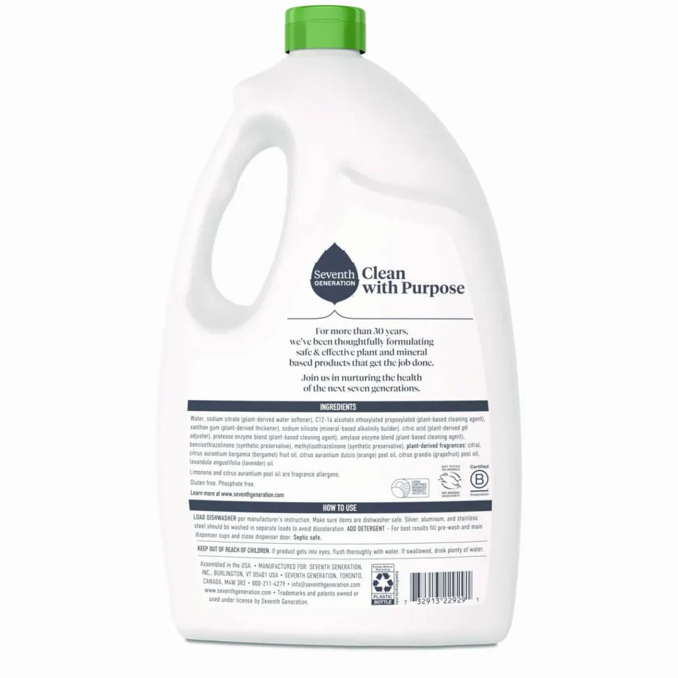 Seventh Generation Ultra Power Plus Dishwasher Gel, Fresh Citrus Scent, 65 Oz Bottle, Case of 6