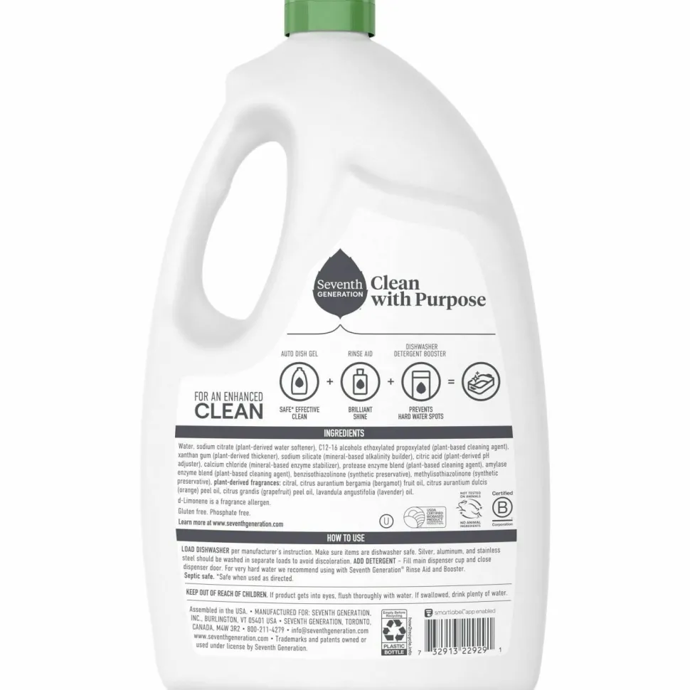 Seventh Generation Ultra Power Plus Dishwasher Gel, Fresh Citrus Scent, 65 Oz Bottle, Case of 6