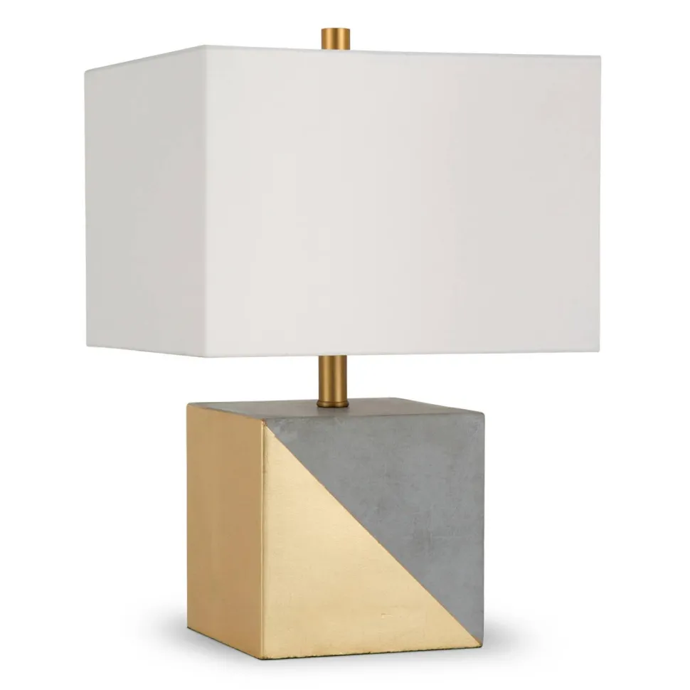 Severin 18.5" Tall Gold-Dipped Concrete Table Lamp with Fabric Shade in Gold and Concrete/White