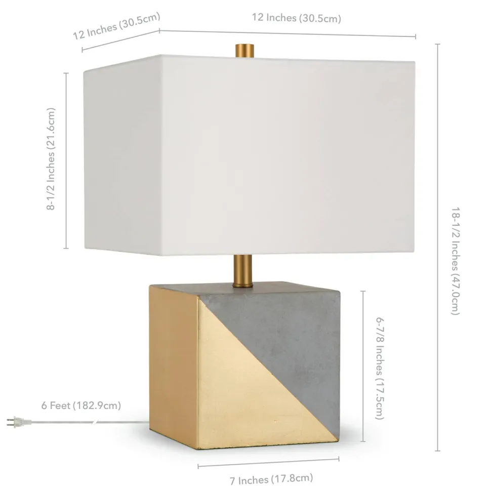 Severin 18.5" Tall Gold-Dipped Concrete Table Lamp with Fabric Shade in Gold and Concrete/White