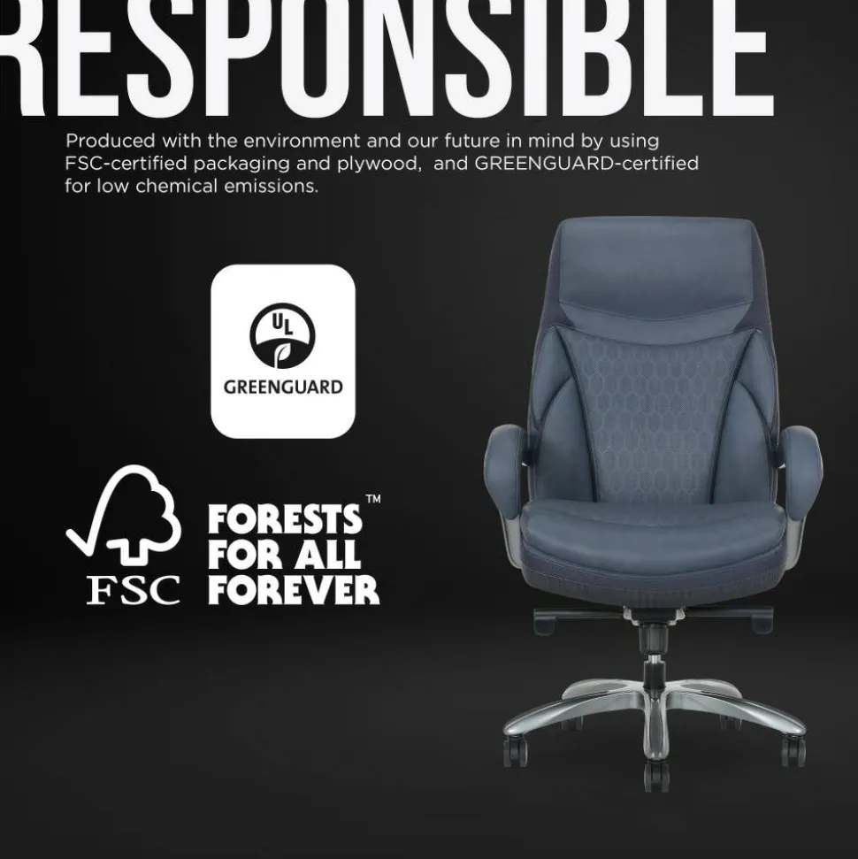 Shaquille O'Neal Maximos Big & Tall Ergonomic Vegan Leather High-Back Executive Office Chair, Blue/Silver, BIFMA Compliant