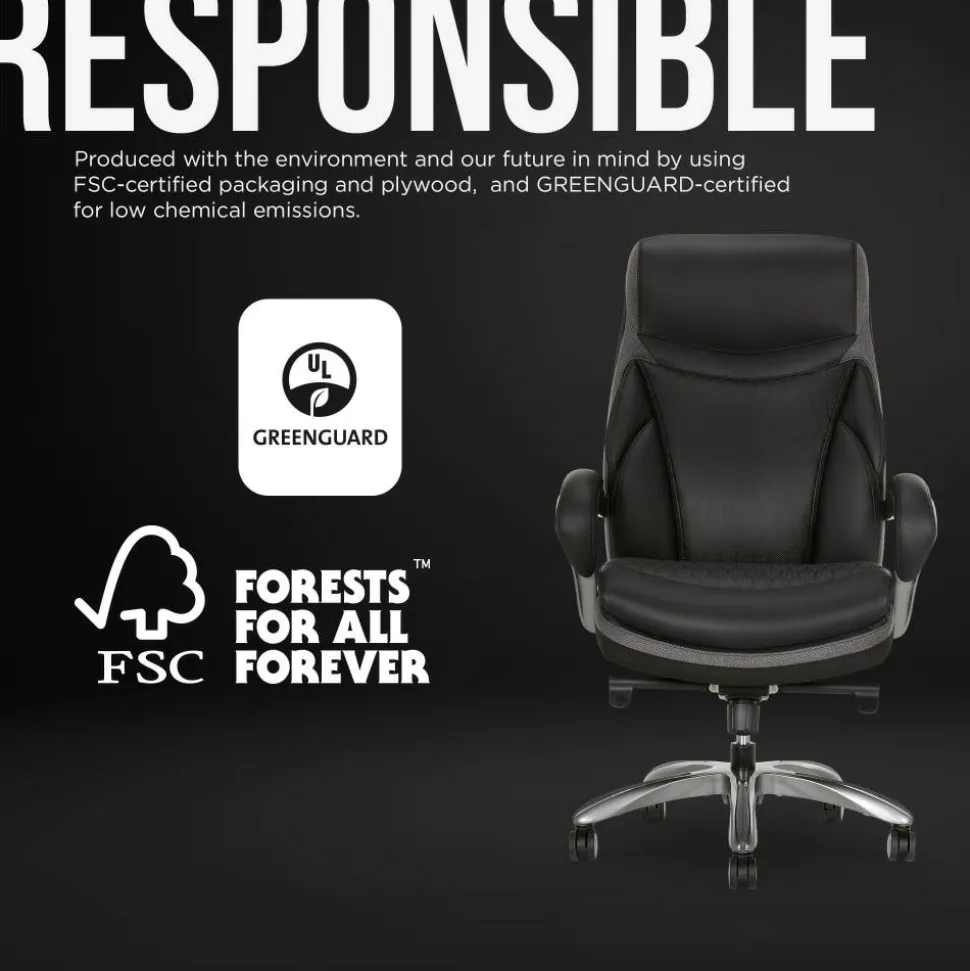Shaquille O'Neal Maximos Big & Tall Ergonomic Vegan Leather High-Back Executive Office Chair, Black/Silver, BIFMA Compliant