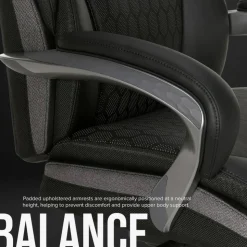 Shaquille O'Neal Maximos Big & Tall Ergonomic Vegan Leather High-Back Executive Office Chair, Black/Silver, BIFMA Compliant