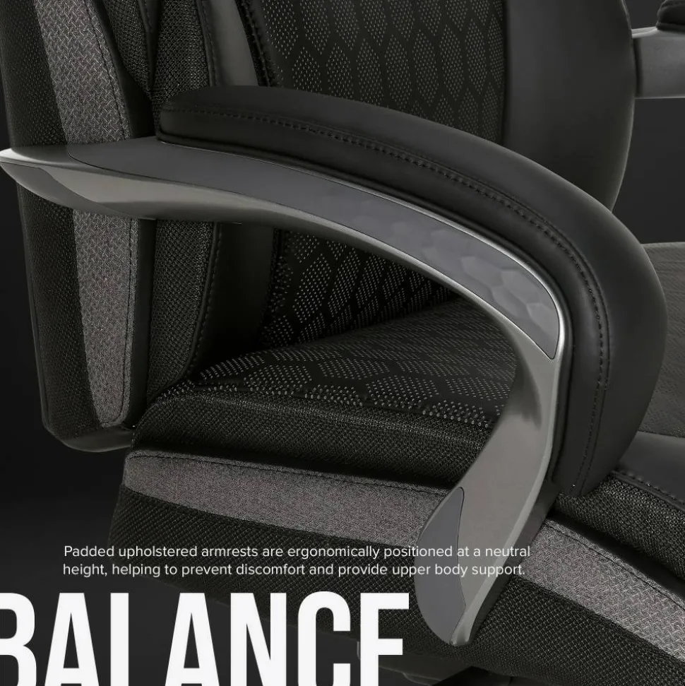 Shaquille O'Neal Maximos Big & Tall Ergonomic Vegan Leather High-Back Executive Office Chair, Black/Silver, BIFMA Compliant