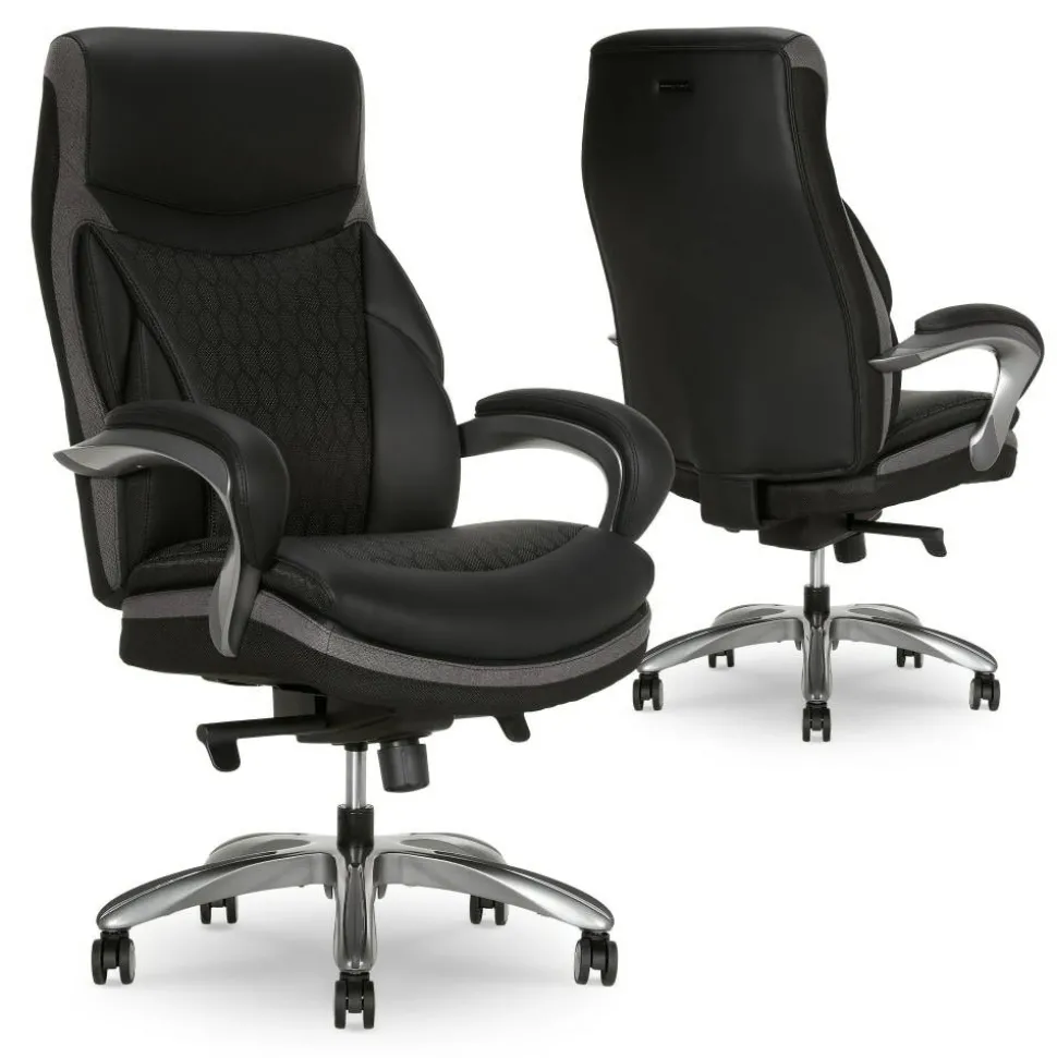 Shaquille O'Neal Maximos Big & Tall Ergonomic Vegan Leather High-Back Executive Office Chair, Black/Silver, BIFMA Compliant