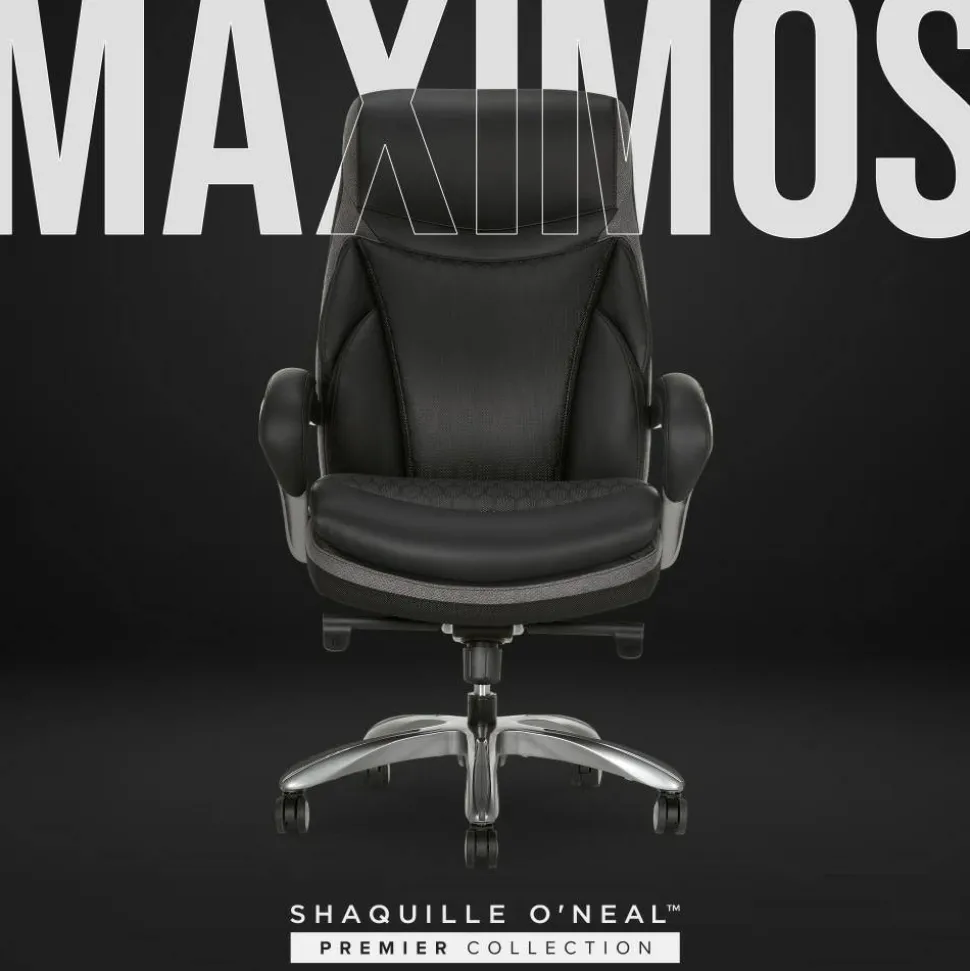 Shaquille O'Neal Maximos Big & Tall Ergonomic Vegan Leather High-Back Executive Office Chair, Black/Silver, BIFMA Compliant