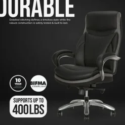 Shaquille O'Neal Maximos Big & Tall Ergonomic Vegan Leather High-Back Executive Office Chair, Black/Silver, BIFMA Compliant