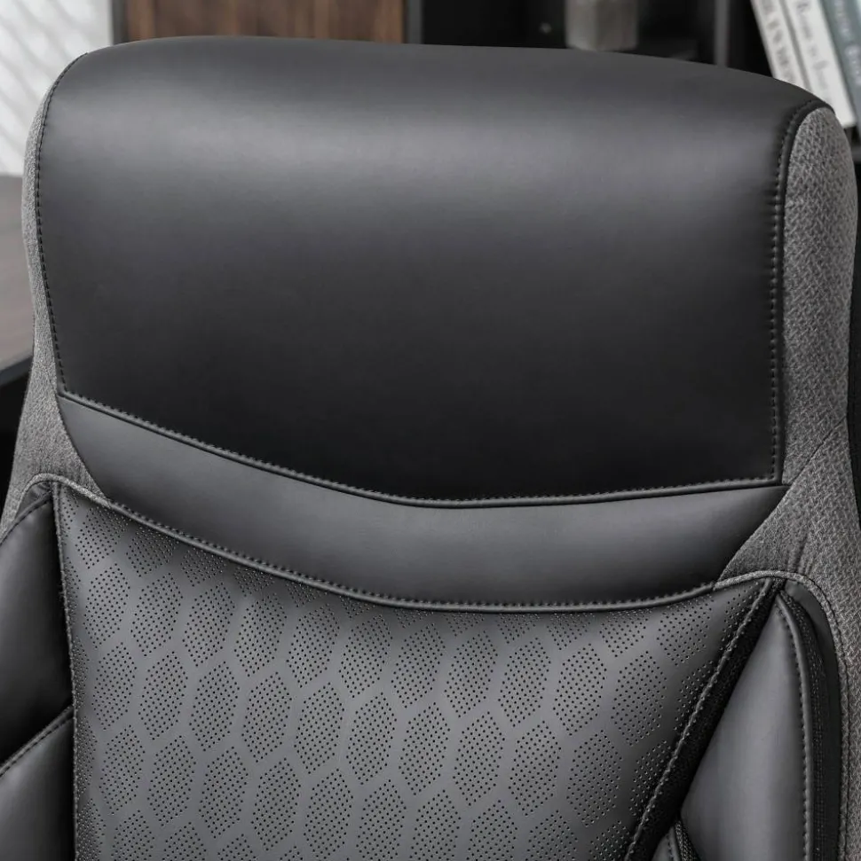 Shaquille O'Neal Maximos Big & Tall Ergonomic Vegan Leather High-Back Executive Office Chair, Black/Silver, BIFMA Compliant