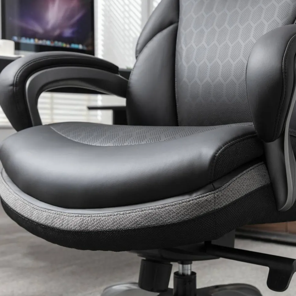 Shaquille O'Neal Maximos Big & Tall Ergonomic Vegan Leather High-Back Executive Office Chair, Black/Silver, BIFMA Compliant