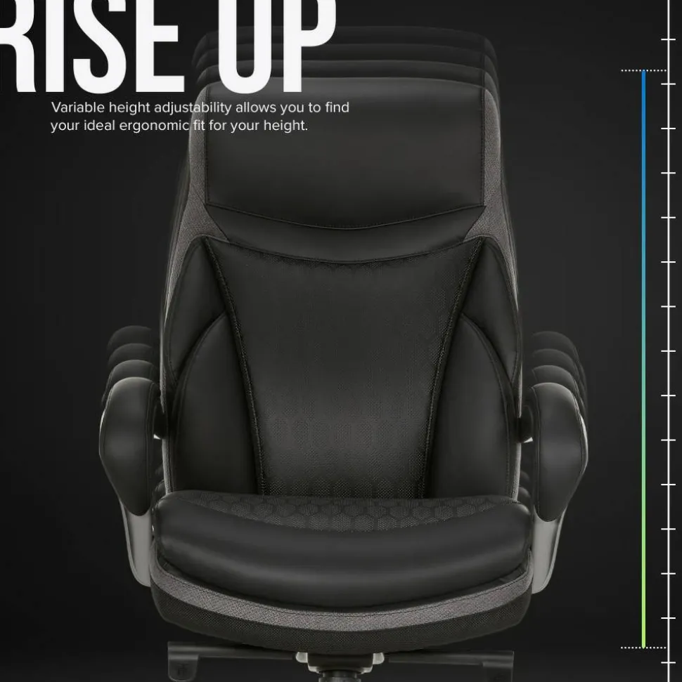 Shaquille O'Neal Maximos Big & Tall Ergonomic Vegan Leather High-Back Executive Office Chair, Black/Silver, BIFMA Compliant