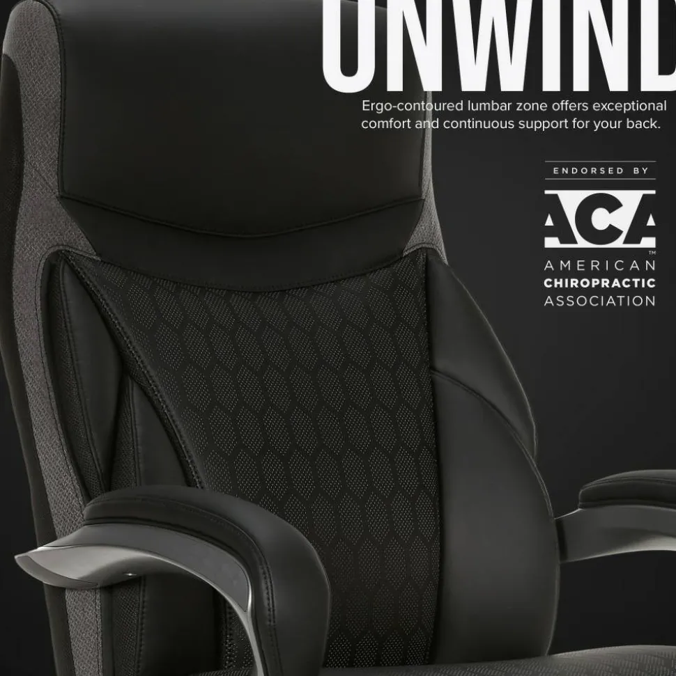 Shaquille O'Neal Maximos Big & Tall Ergonomic Vegan Leather High-Back Executive Office Chair, Black/Silver, BIFMA Compliant