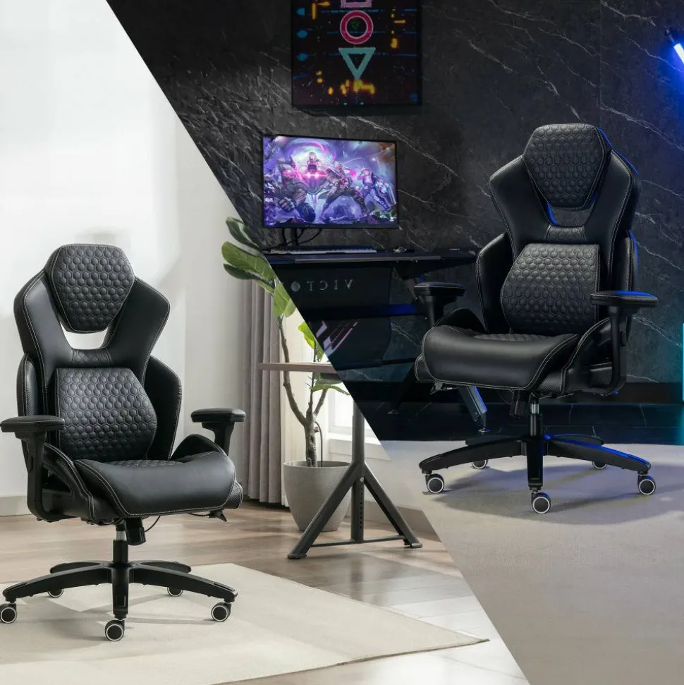 Shaquille O'Neal Sciron Big & Tall Ergonomic High-Back Vegan Leather Executive Gaming Office Chair, Black, BIFMA Compliant